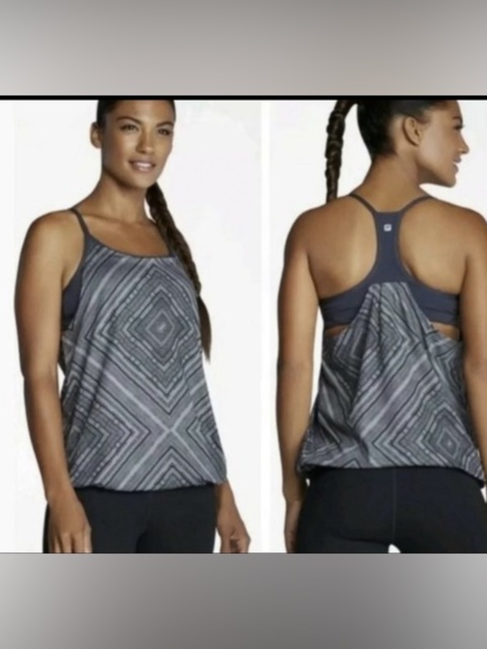 Fabletics NWT Norwalk Tank with Built-in Bra in XS Heather Grey Taos Print